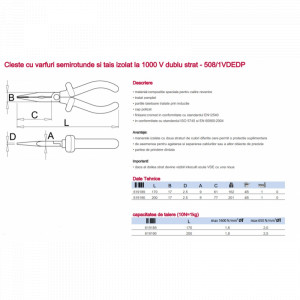 508/1VDEDP Cleste/Patent cu varfuri semirotunde si tais izolat la 1000V dublu strat, Unior - Img 3