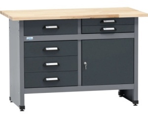 Banc de lucru 120 x 84 x 60 cm, 1 usa si 4 sertare, blat din lemn 3 cm, negru/gri antracit - Img 2