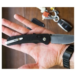 Cutit pliabil SOG Flash AT Satin Black Serrated 11-18-15-41, lama Drop Point CRYO D2 partial zimtata, deschidere asistata, AT-XR Lock, maner GRN negru, EDC Premium - Img 9
