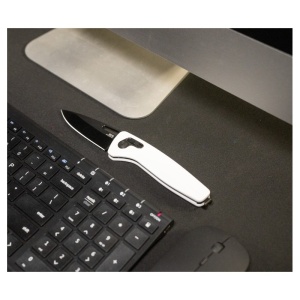 Cutit pliabil SOG One-Zero XR White Black Chrome 12-73-05-57, lama CPM S35VN Polished, XR Lock, Flipper, maner G10 White cu insertii Cromate, EDC Premium - Img 11