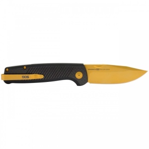 Cutit pliabil SOG Terminus SJ LTE Carbon Gold TM1007-BX, lama Drop Point CPM S35VN TiNi Gold, Slip Joint, Nail Nick, maner Carbon Fiber, EDC Premium - Img 5