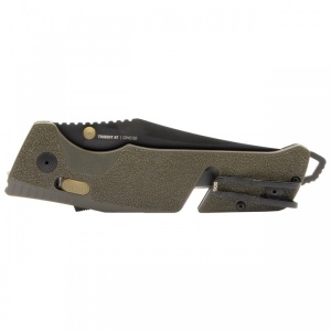 Cutit pliabil SOG Trident AT OD Green Serrated 11-12-11-41, lama Clip Point CRYO D2 partial zimtata, deschidere asistata, AT-XR Lock, taietor de centura, spargator geam, maner GRN OD Green - Img 6