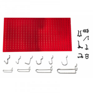 Panou perforat orizontal de 1000x500mm rosu cu set de 40 carlige metalice/plastic - Img 2