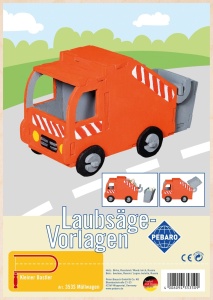 Sablon din lemn, "Camion de gunoi", pentru traforaj, dimensiunea A4, Pebaro