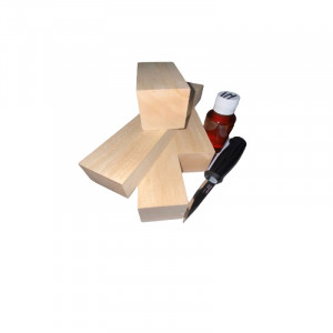 Set 5 blocuri din lemn de tei pentru cioplit cu 50 ml ulei in + cutit sculptura basic, Morakniv - Img 2