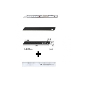 Set Cutter / cutit utilitar INOX mic - NT Cutter - 9mm + 10 lame de schimb + rigla 30 cm