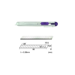 Set Cutter / cutit utilitar transparent mic NT Cutter - 9mm + 10 lame de schimb - Img 3