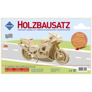 Set de constructie din lemn „Motocicleta de curse” debitat cu laser Pebaro - Img 2