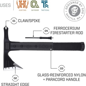 Tomahawk de supravietuire SOG Survival Hawk Black, otel 3Cr13MoV, muchie 70 mm - Img 18