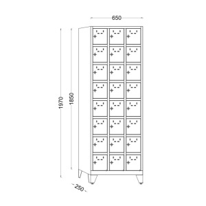 Vestiar 3x8 cu picioare, 650x250x1970 mm