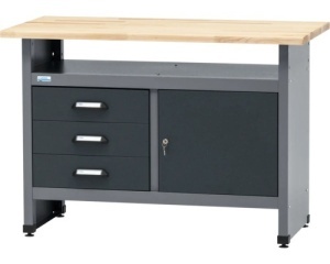Banc de lucru 120 x 84 x 60 cm, 1 usa si 3 sertare, blat din lemn 3 cm, negru/gri antracit - Img 2