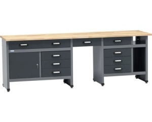 Banc de lucru 240 x 84 x 60 cm, 1 usa si 9 sertare, blat din lemn 3 cm, negru/gri antracit