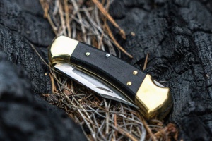 Briceag de vanatoare Buck 112 Ranger (0112BRSFG-B / 0112BRS-B), otel 420HC, alama si abanos, Lockback - Img 9
