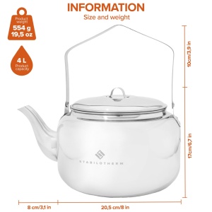 Ceainic pentru foc de tabara Stabilotherm Kaffepanna 4L din otel inoxidabil - Img 5