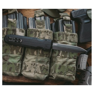 Cutit automat OTF SOG Pentagon OTF Black 15-61-01-57, lama dubla Cryo CPM S35VN, Dynamic Locking System, Black TiNi, Premium Tactical Knife - Img 9