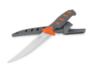 Cutit de filetat Buck 144 Hookset Freshwater 0144ORS-B, lama flexibila 23 cm, maner gri-portocaliu, teaca inclusa - Img 2