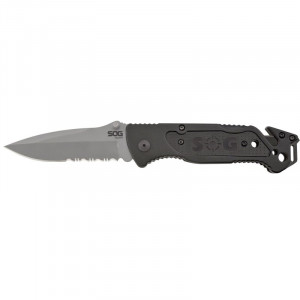 Cutit de salvare SOG Escape Bead Blasted FF24-CP, lama 9Cr18MoV, Lockback, cutter centura, spargator geam, Rescue Knife - Img 2