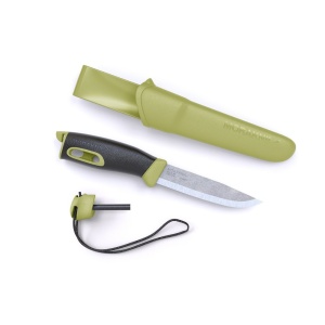 Cutit outdoor Morakniv Companion Spark S Green, otel inoxidabil 12C27, cu amnar integrat, teaca inclusa