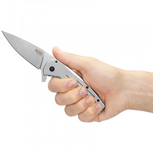 Cutit pliabil SOG Aegis FLK 14-41-02-42, lama Drop Point Cryo D2, Frame Lock, maner G10, EDC Outdoor Folder - Img 7
