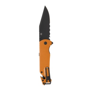 Cutit pliabil SOG Escape 2.0 Hi Viz Orange 11-52-02-43, lama Clip Point AUS-8 partial zimtata, taietor centura, spargator geam, maner aluminiu - Img 4