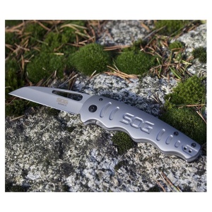 Cutit pliabil SOG Escape FL 14-52-01-57, lama Drop Point 8Cr13MoV, Frame Lock, maner din otel inoxidabil, EDC Rescue Folder - Img 21
