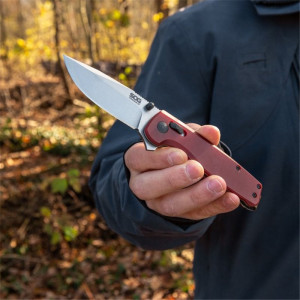 Cutit pliabil SOG Terminus XR G10 Crimson, lama D2 Black TiNi, XR Lock, maner G10 rosu, Flipper EDC - Img 12