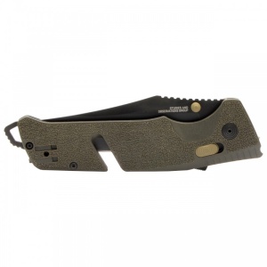 Cutit pliabil SOG Trident AT OD Green Serrated 11-12-11-41, lama Clip Point CRYO D2 partial zimtata, deschidere asistata, AT-XR Lock, taietor de centura, spargator geam, maner GRN OD Green - Img 7