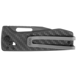 Cutit pliabil SOG Ultra XR Graphite 12-63-01-57, lama Clip Point CPM S35VN TiNi Graphite, XR Lock, Thumb Stud, maner Carbon Fiber, EDC Ultra Lightweight - Img 6