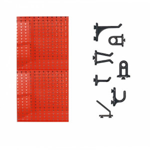 Panou perforat vertical de 500x1000 mm rosu cu set de 20 carlige plastic - Img 2