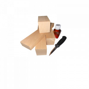 Set 4 blocuri din lemn de cires pentru cioplit cu 50 ml ulei in + cutit sculptura basic, Morakniv - Img 2