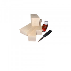 Set 4 blocuri din lemn de paltin pentru cioplit cu 50 ml ulei in + cutit sculptura basic, Morakniv - Img 3
