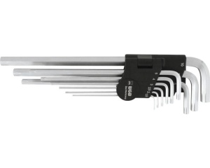 Set chei hexagonale lungi WGB 1,5-10 mm, 9 piese, pentru șuruburi cu cap defect, crom-vanadiu - Img 1