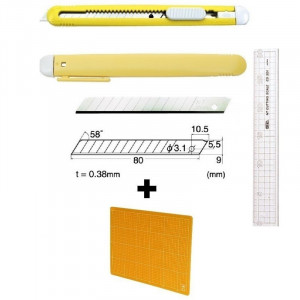 Set Cutter / cutit utilitar mic NT Cutter - 9mm + 10 lame de schimb + placa de taiere A4+ rigla 30cm - Img 16