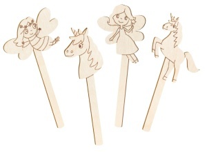 Set de bete de lemn debitate cu laser "Zane si Unicorni", Pebaro