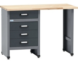 Banc de lucru 120 x 84 x 60 cm, 4 sertare, blat din lemn 3 cm, negru/gri antracit