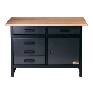 Banc de lucru 1200 x 600 x 830 mm , blat din lemn, gri inchis, 5 sertare + 1 usa,MSS