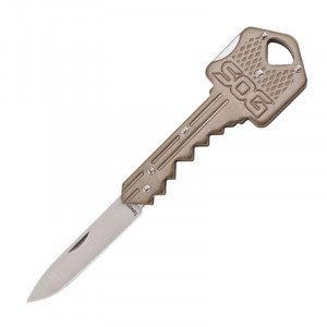 Cutit breloc SOG Key Knife Brass KEY102-CP, lama 5Cr13MoV, Lockback, design cheie, EDC Keychain Knife - Img 4