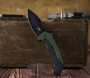 Cutit pliabil SOG Bulwark FLK OD Green, lama D2 Clip Point, Frame Lock, maner G10 verde OD - Img 9