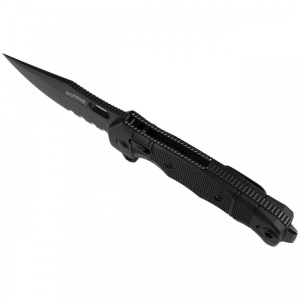 Cutit pliabil SOG SEAL XR Serrated 12-21-05-57, lama Clip Point CPM S35VN Black TiNi Partial Serrated, XR Lock, Flipper, maner GRN Black, Made in USA - Img 3