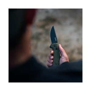 Cutit pliabil SOG-TAC XR OD Green 12-38-02-41, lama Clip Point CRYO D2 Black TiNi, XR Lock, Flipper, Thumb Stud, maner G10 Olive Drab, EDC Tactical - Img 7