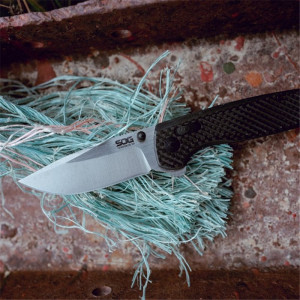 Cutit pliabil SOG Terminus XR S35VN, lama CPM S35VN, XR Lock, maner G10 si fibra de carbon, Flipper EDC Premium - Img 9