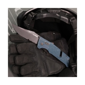 Cutit pliabil SOG Trident AT Uniform Blue Serrated 11-12-10-41, lama Clip Point CRYO D2 partial zimtata, deschidere asistata, AT-XR Lock, taietor de centura, spargator geam, maner GRN Uniform Blue - Img 8