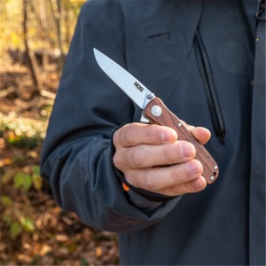 Cutit pliabil SOG Twitch II Wood TWI17-CP, lama Drop Point AUS-8 Satin, deschidere asistata S.A.T., Lockback, maner din lemn Rosewood, EDC Premium - Img 23