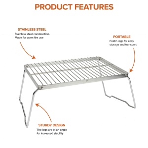 Gratar pliabil pentru foc de tabara Stabilotherm BBQ Grid Medium din otel inoxidabil - Img 2