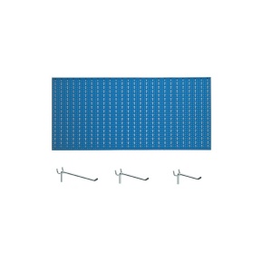 Panou perforat orizontal de 1000x500mm albastru cu set de 25 carlige metalice