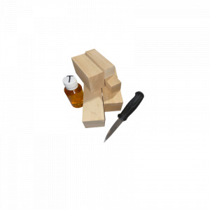Set 5 blocuri din lemn de tei pentru cioplit cu 50 ml ulei tung + cutit sculptura basic, Morakniv - Img 2