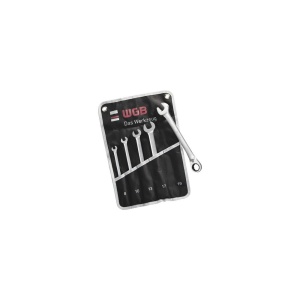 Set chei combinate WGB 8-19 mm, 5 piese, fixă & inelară cu clichet reversibil, crom-vanadiu - Img 1