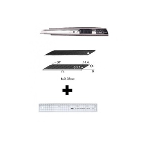 Set Cutter / cutit utilitar metalic mic NT Cutter - 9mm + 10 lame de schimb + rigla 30 cm