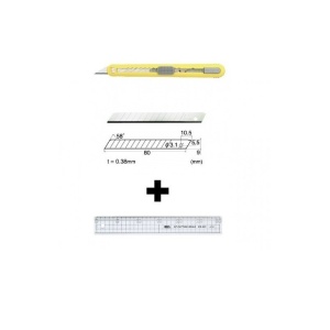 Set Cutter / cutit utilitar mic cu cartus de lame -NT Cutter - 9mm + 10 lame de schimb + rigla 30 cm