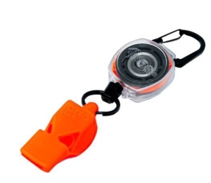 Suport de chei transparent, retractabil, cu cablu kevlar de 60 cm si carabina Sidekick si fluier de salvare FOX40 Key-Bak - Img 2